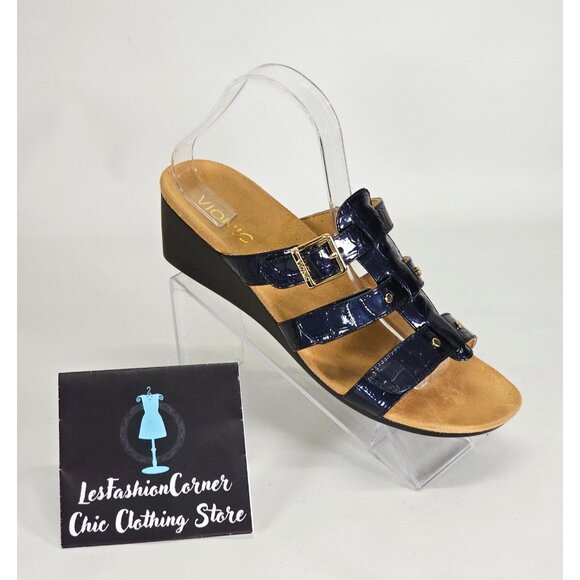 Vionic Women's Radia Blue Patent Leather Croc Print Wedge Sandals Size 9 2128 - Picture 12 of 15